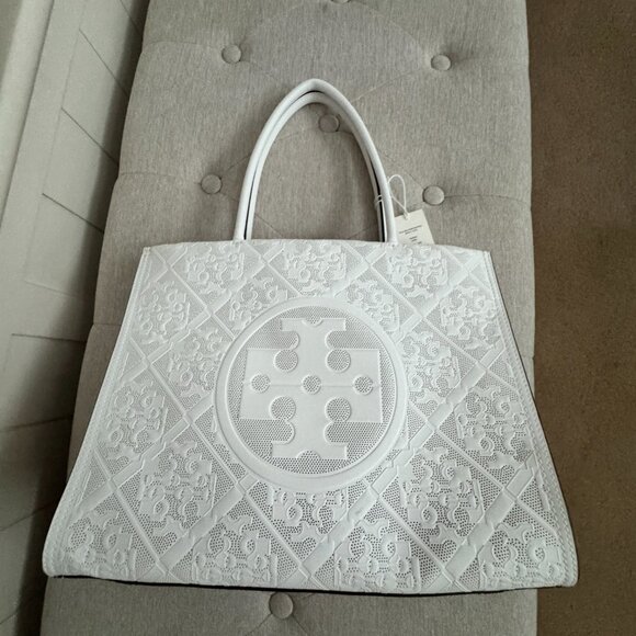NWT Tory Burch Small Blanc White Bio Perforated Tote - Picture 2 of 8